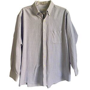 Van Heusen Blue White Oxford Wrinkle Free Button Down Shirt Men's 17
